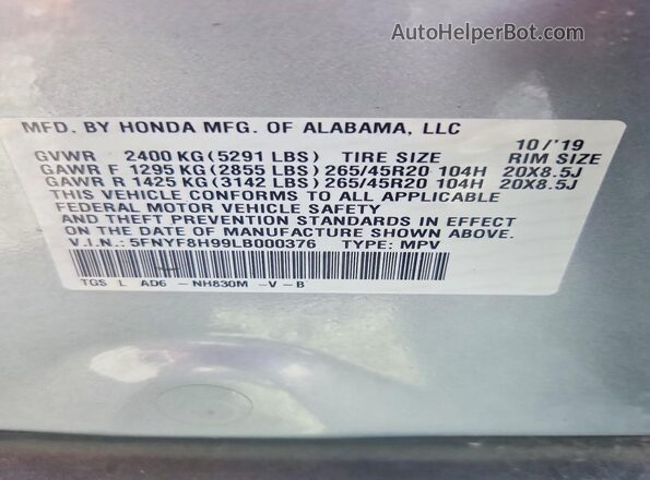 5FNYF8H99LB000376 2020 HONDA PASSPORT Silver Engine compartment view