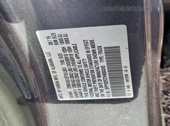 5FPYK2F27HB004245 2017 HONDA RIDGELINE Gray VIN sticker view