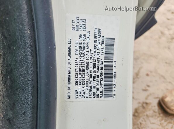 5FPYK2F57HB010847 2017 HONDA RIDGELINE White Widok komory silnika