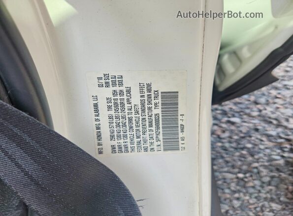 5FPYK2F66KB000326 2019 HONDA RIDGELINE Белый Вид наклейки с VIN-кодом