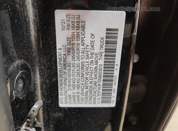 5FPYK3F10NB003012 2022 HONDA RIDGELINE Черный Вид подкапотного пространства