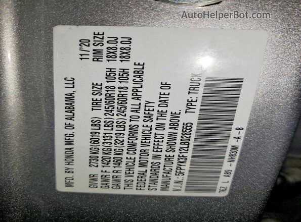 5FPYK3F12LB028555 2020 HONDA RIDGELINE Silver Vista del compartimento del motor