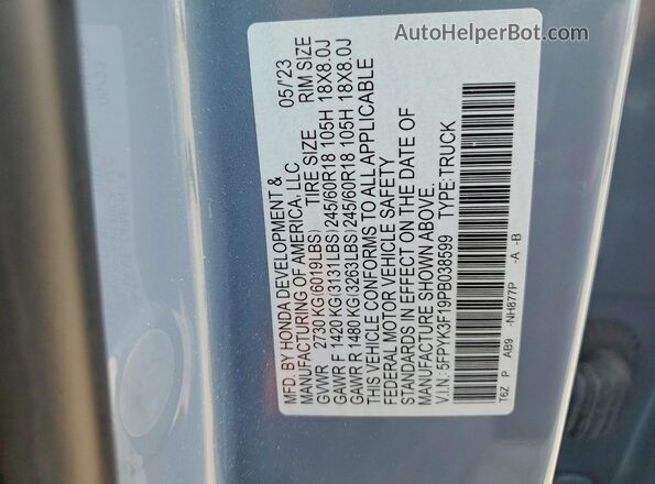 5FPYK3F19PB038599 2023 HONDA RIDGELINE Синий Вид подкапотного пространства