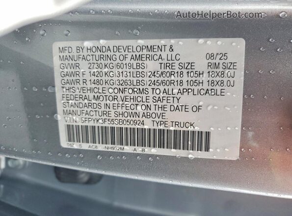 5FPYK3F55SB050924 2025 HONDA RIDGELINE Silver Vista del compartimento del motor
