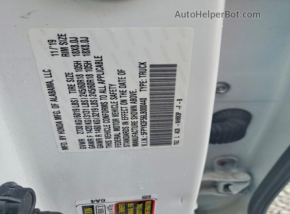 5FPYK3F56LB000440 2020 HONDA RIDGELINE White Widok naklejki z numerem VIN