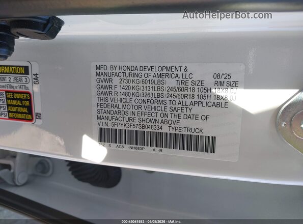 5FPYK3F57SB048334 2025 HONDA RIDGELINE Белый Вид подкапотного пространства