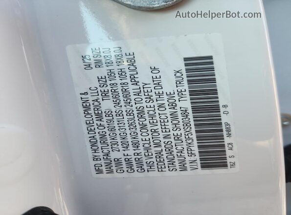 5FPYK3F5XSB034847 2025 HONDA RIDGELINE Белый Вид подкапотного пространства