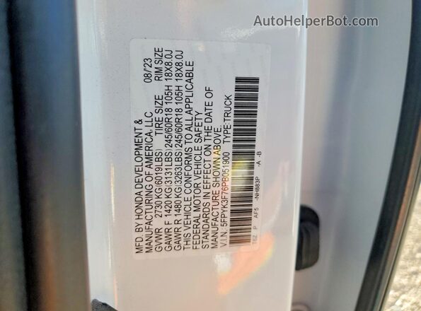 5FPYK3F76PB051900 2023 HONDA RIDGELINE White ძრავის განყოფილების ხედი