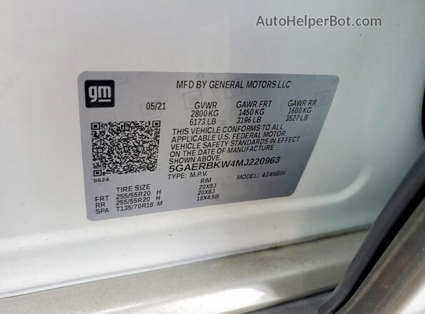 5GAERBKW4MJ220963 2021 BUICK ENCLAVE White Widok komory silnika