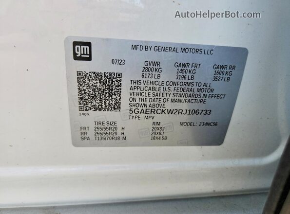 5GAERCKW2RJ106733 2024 BUICK ENCLAVE Белый Вид наклейки с VIN-кодом
