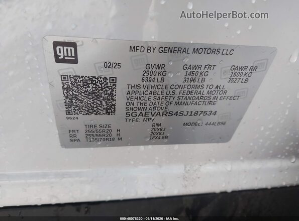 5GAEVARS4SJ187534 2025 BUICK ENCLAVE White Շարժիչի բաժամունքի տեսք