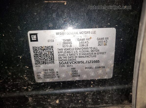 5GAEVCKW5LJ121665 2020 BUICK ENCLAVE Черный Вид наклейки с VIN-кодом