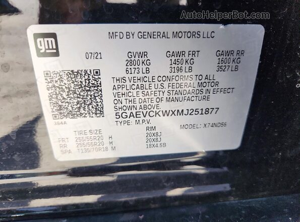 5GAEVCKWXMJ251877 2021 BUICK ENCLAVE Black Vista de la etiqueta del VIN