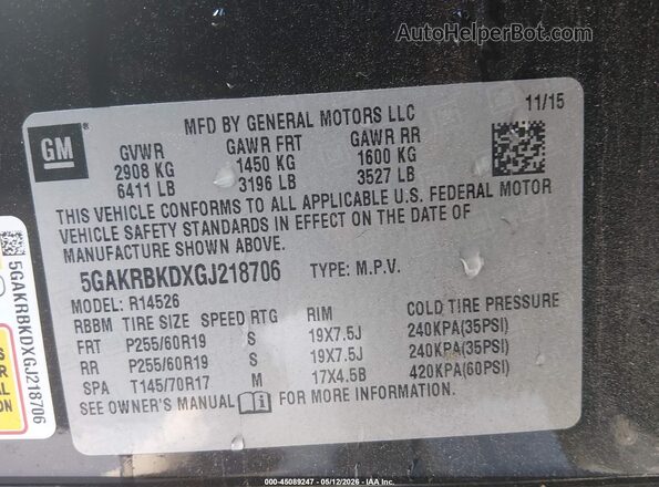 5GAKRBKDXGJ218706 2016 BUICK ENCLAVE Черный Вид подкапотного пространства