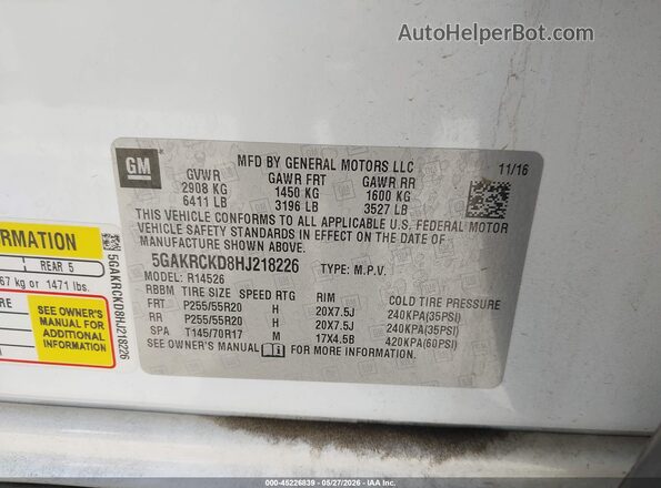 5GAKRCKD8HJ218226 2017 BUICK ENCLAVE Белый Вид подкапотного пространства