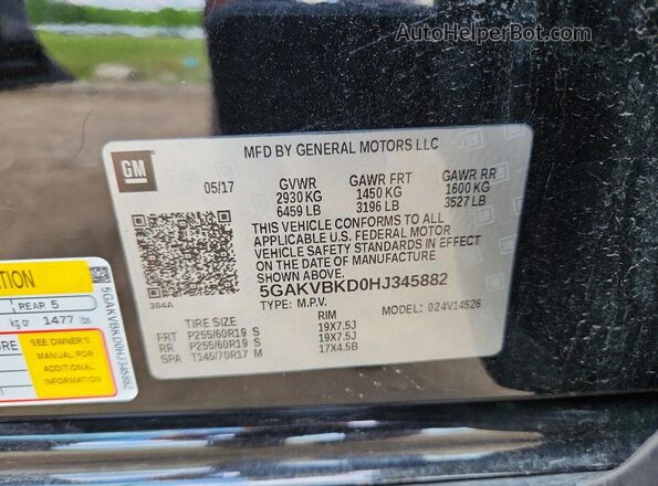 5GAKVBKD0HJ345882 2017 BUICK ENCLAVE Black VIN კოდის სტიკერის ხედი