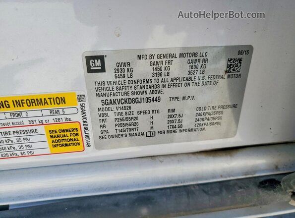 5GAKVCKD8GJ105449 2016 BUICK ENCLAVE White Engine compartment view