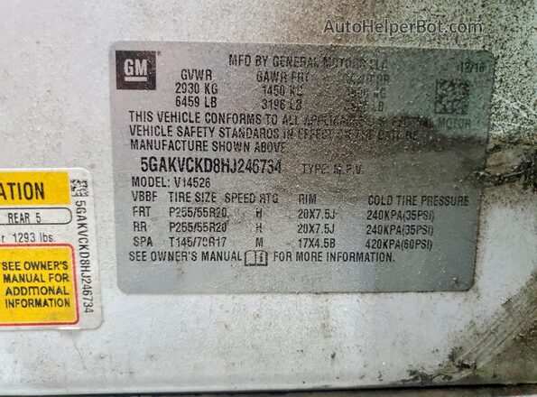5GAKVCKD8HJ246734 2017 BUICK ENCLAVE White Вид наклейки з VIN-кодом