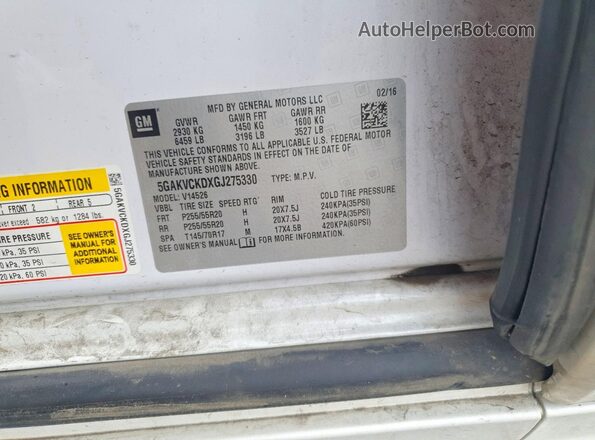 5GAKVCKDXGJ275330 2016 BUICK ENCLAVE Белый Вид подкапотного пространства