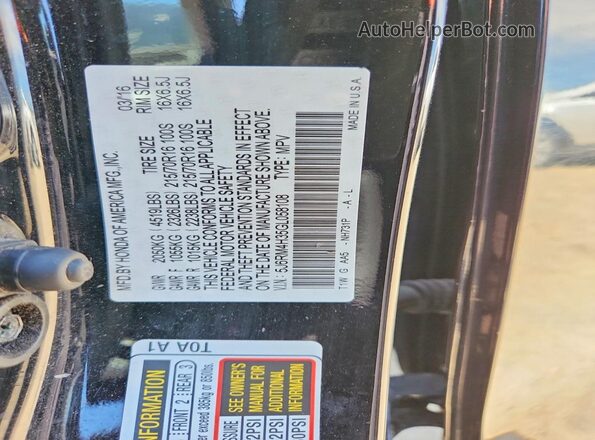 5J6RM4H35GL058108 2016 HONDA CR-V Black Widok naklejki z numerem VIN