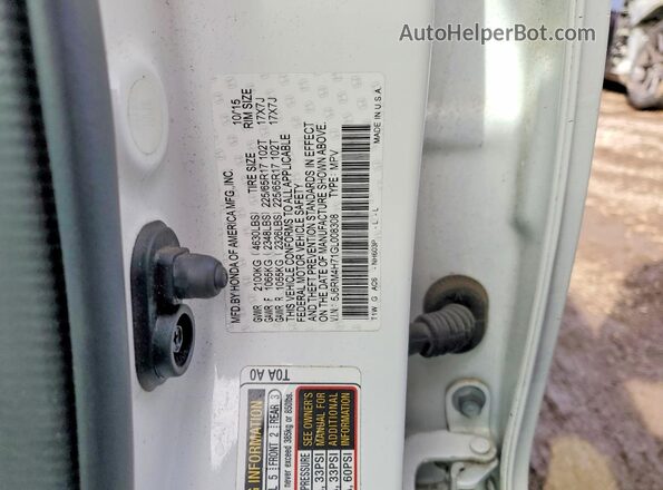 5J6RM4H71GL008308 2016 HONDA CR-V White Շարժիչի բաժամունքի տեսք