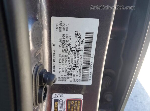 5J6RM4H94GL139945 2016 HONDA CR-V Gray VIN sticker view