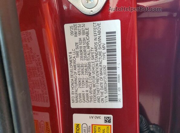 5J6RS3H73TL003282 2026 HONDA CR-V Красный Вид наклейки с VIN-кодом