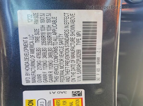 5J6RS4H72PL002958 2023 HONDA CR-V Charcoal Widok wnętrza 360 stopni