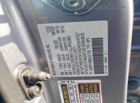 5J6RW1H89ML001796 2021 HONDA CR-V Серебряный Вид наклейки с VIN-кодом