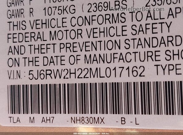 5J6RW2H22ML017162 2021 HONDA CR-V Silver Widok komory silnika