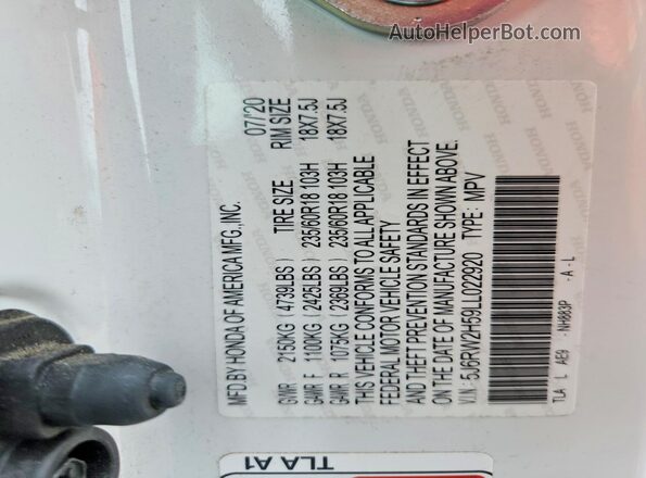 5J6RW2H59LL022920 2020 HONDA CR-V Белый Вид подкапотного пространства