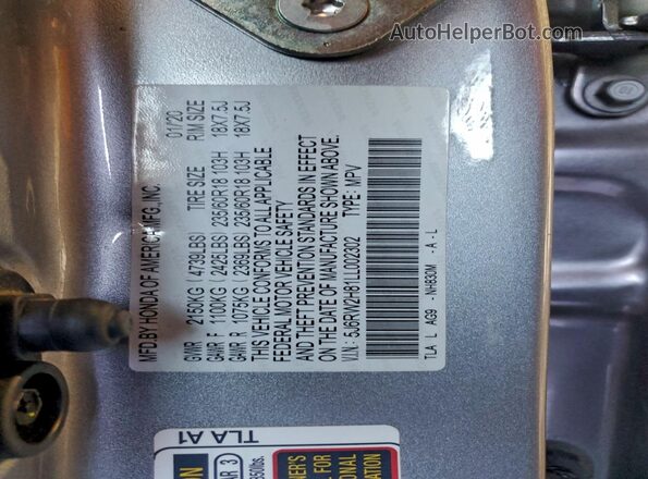 5J6RW2H81LL002302 2020 HONDA CR-V Серебряный Вид наклейки с VIN-кодом