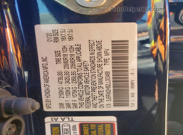 5J6RW2H82LL003488 2020 HONDA CR-V Синий Вид подкапотного пространства