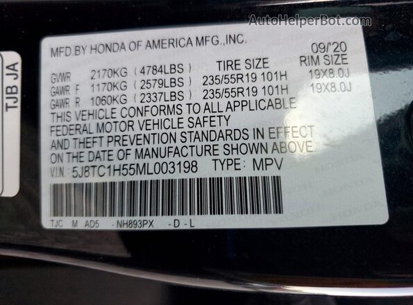 5J8TC1H55ML003198 2021 ACURA RDX Black ძრავის განყოფილების ხედი