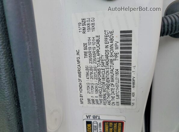 5J8TC1H57LL011804 2020 ACURA RDX White Widok komory silnika