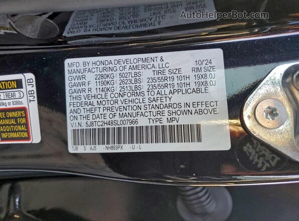 5J8TC2H48SL007966 2025 ACURA RDX Черный Вид наклейки с VIN-кодом