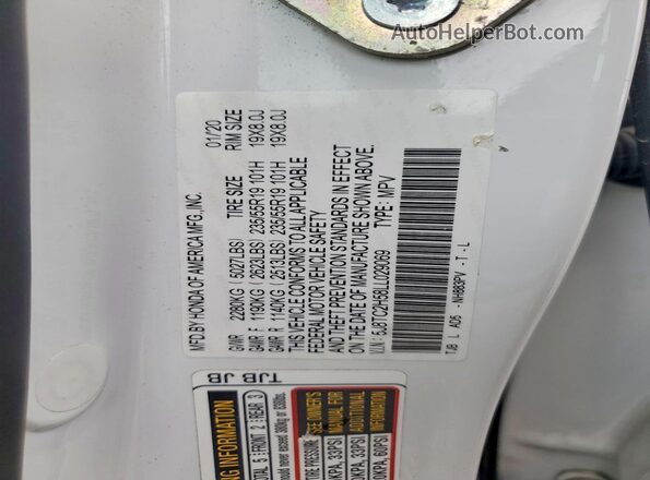 5J8TC2H58LL029069 2020 ACURA RDX Белый Панорамный вид салона 360°