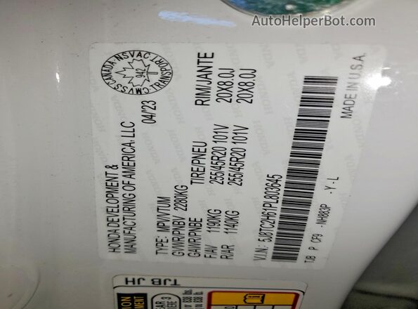5J8TC2H61PL803645 2023 ACURA RDX Белый Панорамный вид салона 360°