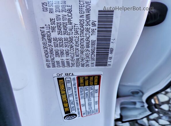 5J8TC2H64SL018092 2025 ACURA RDX Белый Вид наклейки с VIN-кодом