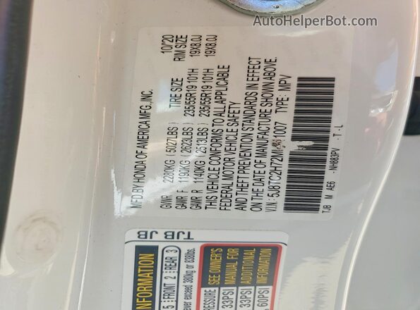 5J8TC2H72ML011007 2021 ACURA RDX Белый Вид подкапотного пространства