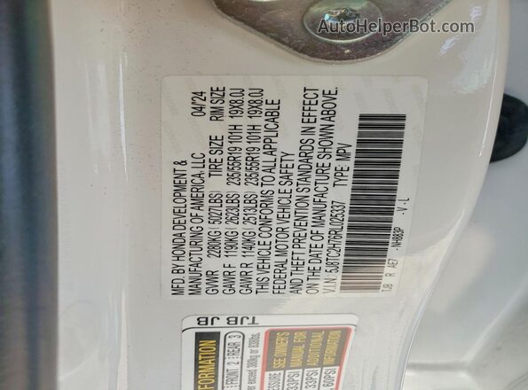 5J8TC2H76RL025337 2024 ACURA RDX White Вид наклейки з VIN-кодом