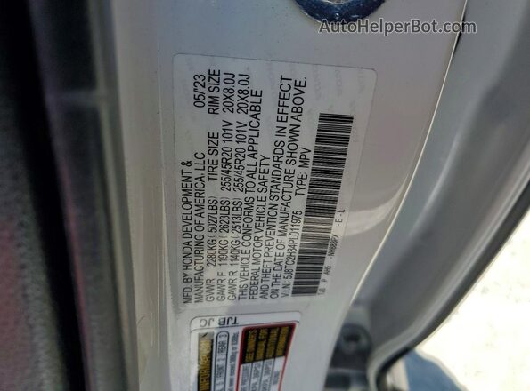 5J8TC2H84PL011975 2023 ACURA RDX White Вид наклейки з VIN-кодом