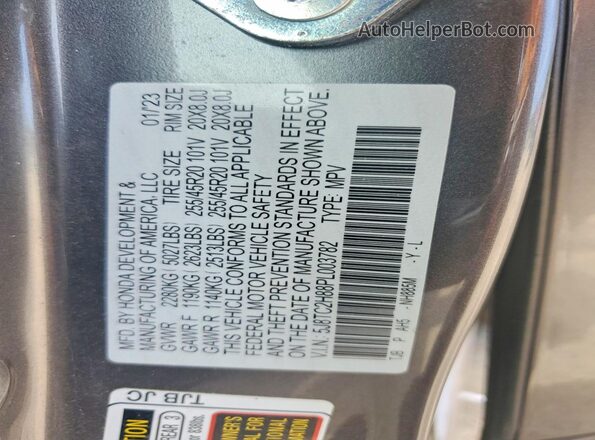 5J8TC2H88PL003782 2023 ACURA RDX Gray Widok naklejki z numerem VIN
