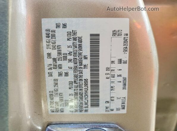 5LMCJ1C91HUL09595 2017 LINCOLN MKC Beige Vista de la etiqueta del VIN