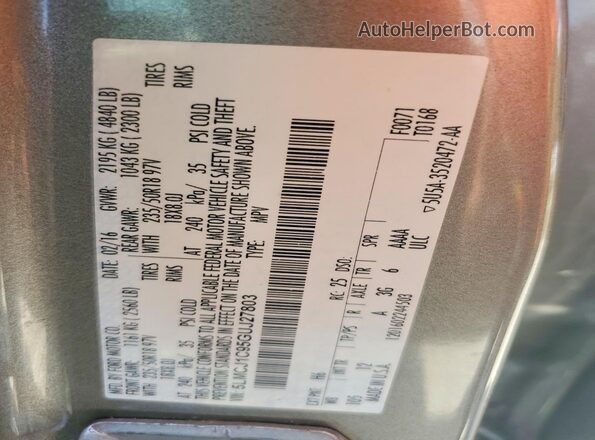 5LMCJ1C95GUJ27803 2016 LINCOLN MKC Бежевый Вид наклейки с VIN-кодом