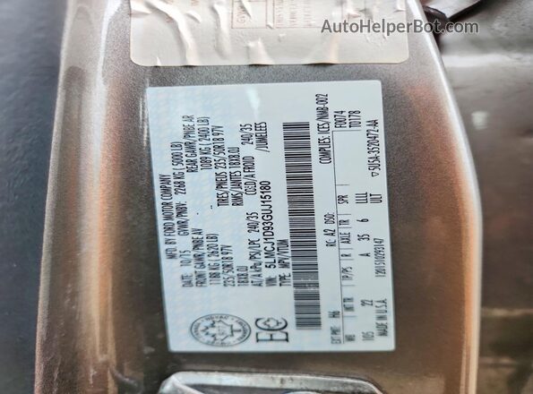 5LMCJ1D93GUJ15180 2016 LINCOLN MKC Желто-коричневый Вид наклейки с VIN-кодом