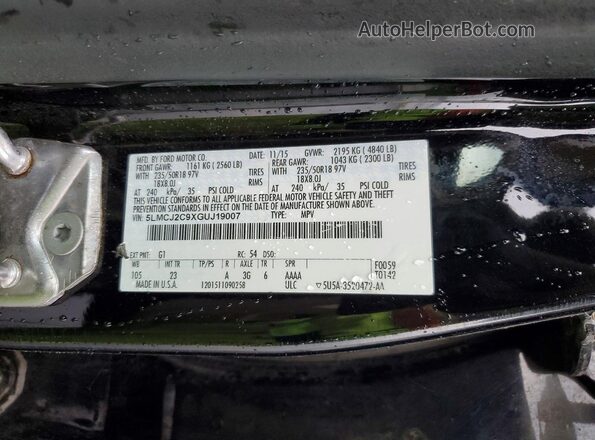 5LMCJ2C9XGUJ19007 2016 LINCOLN MKC Черный Вид наклейки с VIN-кодом