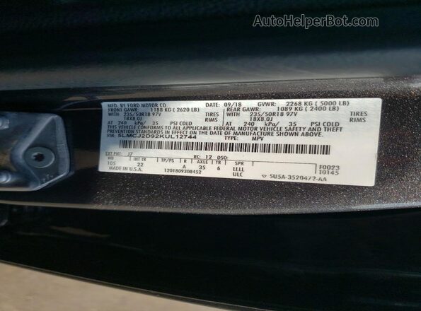 5LMCJ2D92KUL12744 2019 LINCOLN MKC Серый Вид подкапотного пространства
