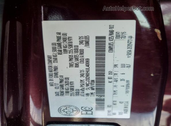 5LMCJ3D90HUL40069 2017 LINCOLN MKC Бордовый Панорамный вид салона 360°