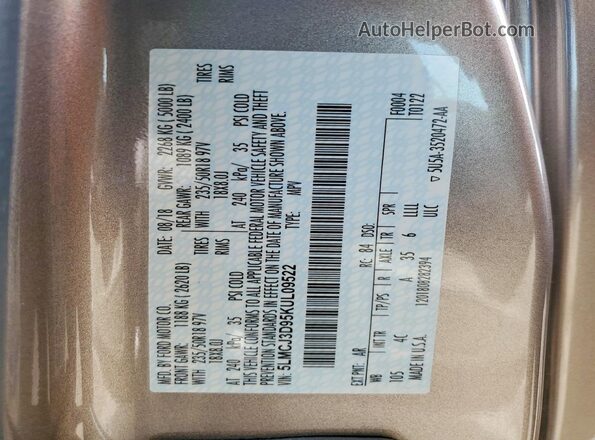 5LMCJ3D95KUL09522 2019 LINCOLN MKC Золотой Вид наклейки с VIN-кодом